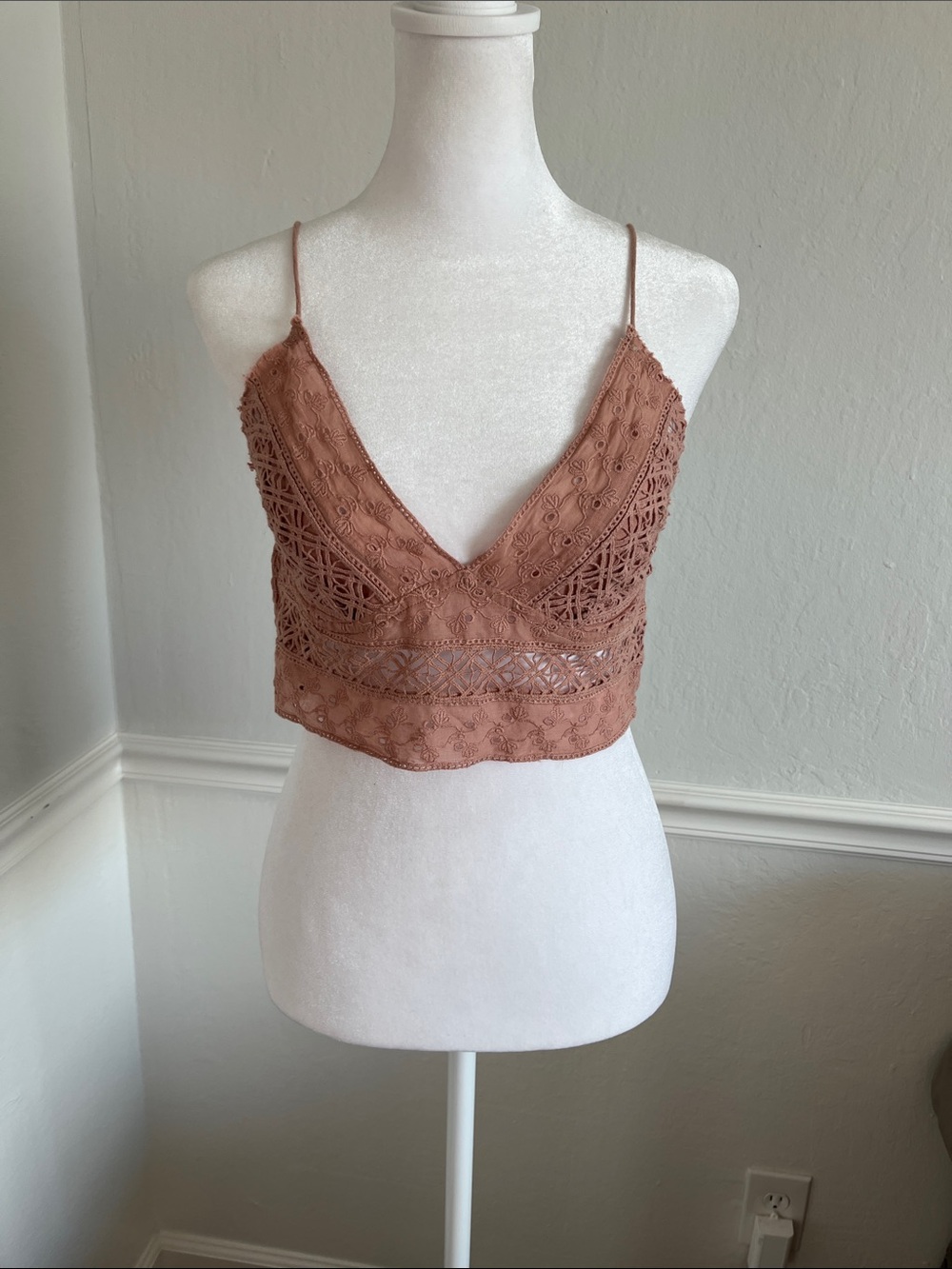 FP One Lace Crochet V-Neck Bralette Top - Dusty Rose